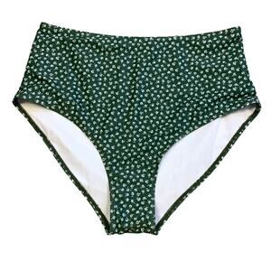 New Green Dainty Floral Plus Size High Waisted Bikini Swim Bottoms Size 0XL